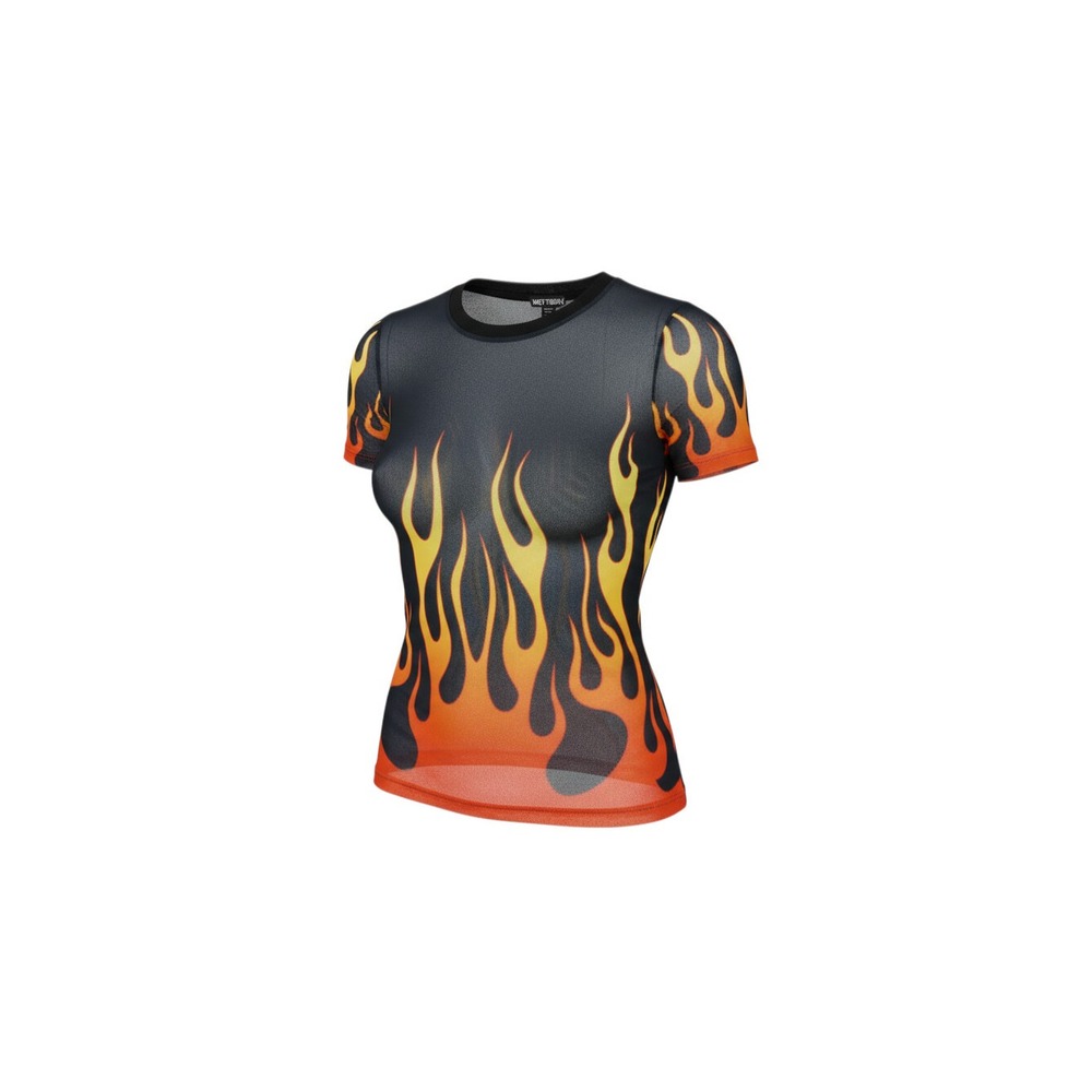 Hot Topic Flame Mesh Top Womens Small Black Orange Fire Graphic Tee